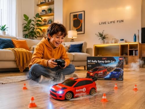 Image of Rc Drift Remote Control Car 1:24 Scale, High-Speed, 4Wd, Lights, Rechargeable Racing Car, Drifting Tires, 2.4Ghz, for Kids (1:24 RC Drift - Red)