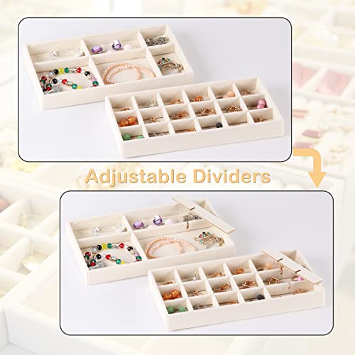 Cdbovid Velvet Jewelry Organizer Trays-Stackable Storage Solution For Earring,Rings,Bracelets,Watches,And Accessorits With Removeable Dividers-Set Of 8 (Beige) #TOP2
