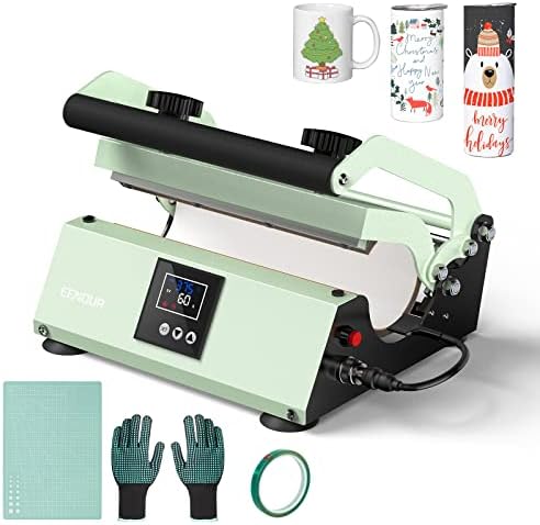 EENOUR Tumbler Mug Heat Press Machine 30oz 20oz 16oz Sublimation Straight Blank Skinny Tumbler Glass Jar Can - DIY Heat Transfer Vinyl with Temp&Timer Setting for 11-16oz Coffee/Ceramic Mugs - Green