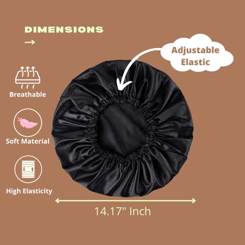Image of GO WELL Satin Silk Bonnet With 3 Scrunchies - Reversible Hair Cap for Sleeping, Adjustable Wrap for Curly Hair (Dark Pink)