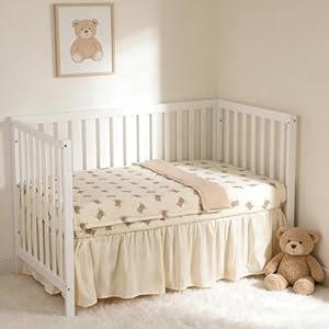 Organic Cotton Muslin Baby Crib Bedding Set 3 Piece Soft for Infant Newborn Toddler Boys Girls 52″x28″, Nursery Bed Quilt Set Decor with Fitted Crib Sheet, Boho Quilted Comforter Blanket, Bed Skirt | GOTS Organic Cotton, Soft, Breathable, Skin-friendly, Durable, Machine Washable