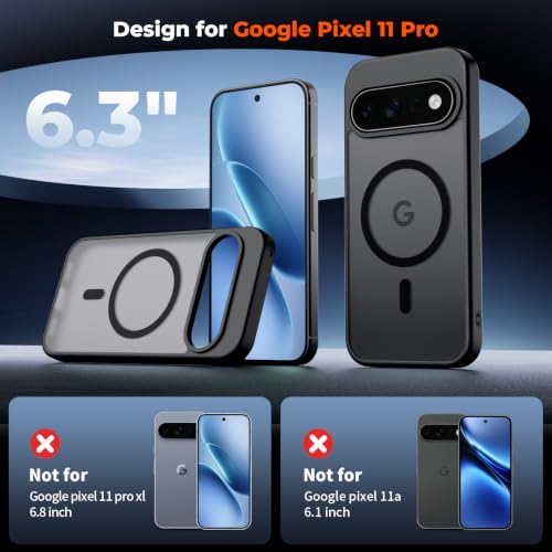 Image of SUPFINE Magnetic for Google Pixel 11 Pro Case - Black | With Screen Protector,Translucent Matte,Built-in Magnets,Military Grade Drop Protection,Shockproof Phone Cover