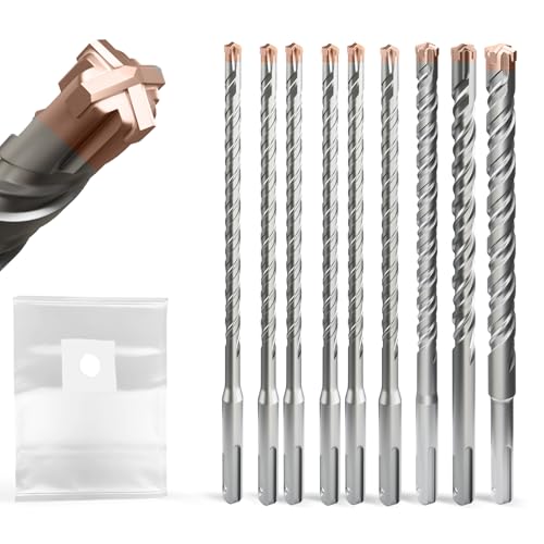 SDS Plus Masonry Drill Bit Set 8PCS (4-12mm × 210mm) with Titanium-coated Professional Tungsten Carbide Cross Tip Long SDS Hammer Drill Bits for Wall Stone Concrete Brick.
