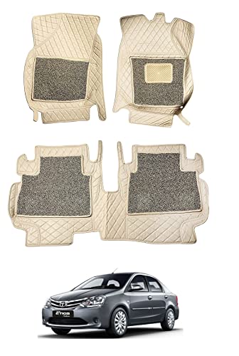 Image of Auto Hub Premium 7D car mat Etios, Luxury Double-Stich 7d Car Floor Mat Complete Set, 100% Waterproof and Washable, Color : Beige