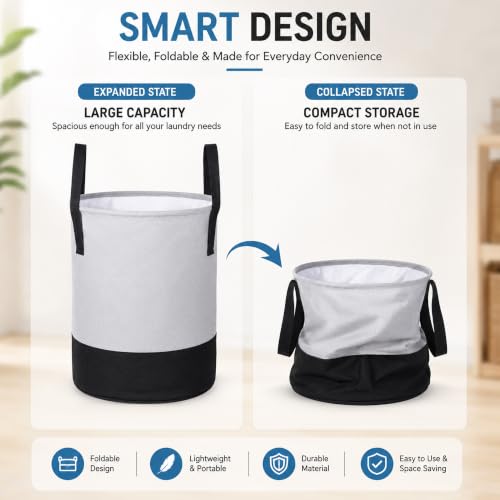 Image of GLUN Grey Plain Cylindrical Linen Bag, Pack of 1, 45 Litre Capacity Grey & Black, Water-Repellent, Lightweight & Durable Bag for Toys, Dirty Clothes, Stationery Items, Space Saving Item