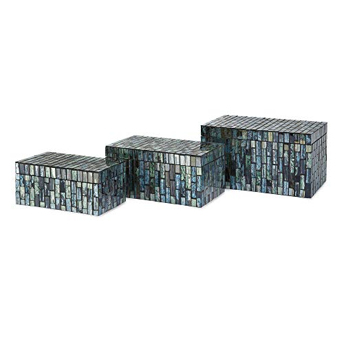 Imax 96114-3 Aramis Set Of 3 Mosaic Boxes, Black/Blue #TOP7