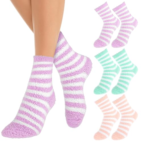 3 Pairs Aloe Infused Socks Lotion Socks Moisturizing Spa Socks Non Slip Coral Fleece Socks for Repairing Softening Dry Cracked Feet Infused Gel Sleeping