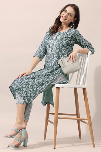 Image of MIRCHI FASHION Pure Cotton Straight Kurta Set for Women with Pant | Printed Kurta Pant Set | Ethnic Office Wear Kurta Set with Trouser