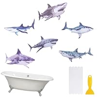 HOMMDECO Rutschfeste Badewannen-Aufkleber, Hai-Motiv, Badewannen-Aufkleber, rutschfest, selbstklebend, mit Schaber für Badewanne, Treppe, Dusche, Boden, 6 Stück
