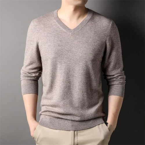 Men's V-Neck Wool Sweater Classic Long Sleeve Solid Slim Fit Knitted Pullover3