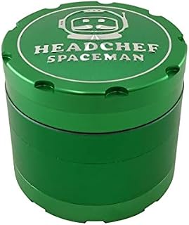 Headchef Spaceman Premium Quality Metal Herb Grinder with Laser Beam Cut, Ultra Sharp Teeth and Sifter Scraper, Version 2  4 Piece Grinder, 55mm (Alien Green)