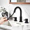 Kzh matte black bathroom faucet 3 hole 8 inch widespread bathroom faucet with pull down sprayer pull out sprayer bathroom sink faucet with pop up drain 2 handle vanity faucet  urban country home decor