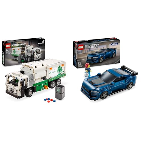 LEGO Technic Mack LR Electric Müllwagen, Müllauto-Modell & Speed Champions Ford Mustang Dark Horse Sportwagen, Auto-Spielzeug