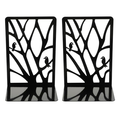 NOLITOY Sujetalibros de Hierro Negro Diseño Hueco de Ave y Rama, Soporte para Textos Superficie Suave y Tacto Delicado, Adecuado para Oficina y Hogar