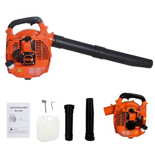 26cc Laubbläser, Benzin Laubbläser 2-Takt, 250 km/h, 7500 U/min, Handgeführter Gartenbläser für Terrasse, Laub, Staub, Schnee und Grasschnitt