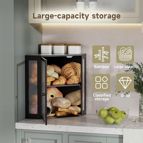 Corner Bread Box for Kitchen Countertop,Bread Storage (Black, Extra Large)