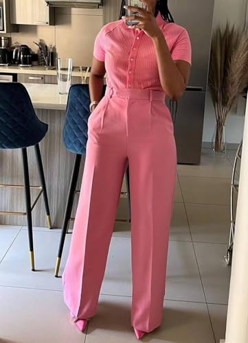 Women High Waist Wide Leg Dress Pants Straight Leg Business Work Slacks Casual Button Down Office Trousers with Pockets4