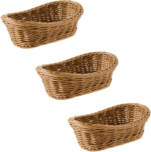 Euiuxoy収納バスケット 楕円形 パンかご 洗えるバスケット 野菜バスケット PP製収納かご 籐風 ベーカリー ディスプレイ 和風収納 バスケット オーバル パン 果物 雑貨 3個セット 中/24.5 x 15.5 x 9cm (M*3)