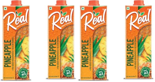 Image of DABUR Real Pineapple Fruit Juice-1L (Pack Of 4)Rich In Vitamin C|No Added Preservatives,No Artificial Colors&Flavours|Goodness Of Best Fruits|Daily Dose Of Fruit Nutrition|Refreshing&Energising Drink