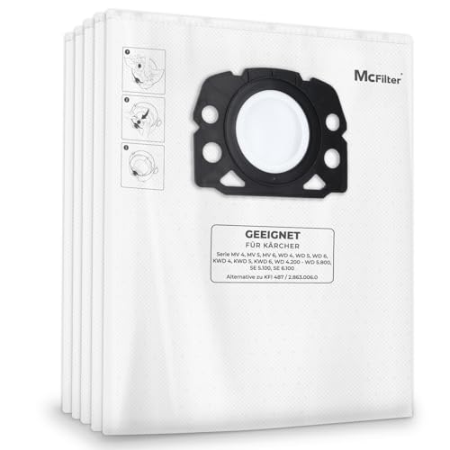 McFilter | 20 bolsas de aspiradora adecuadas como alternativa para las aspiradoras multiusos Kärcher WD4, WD5, WD6, MV4, MV5, MV6 - alternativa para Kärcher 2.863-006.0 - tipo de bolsa KA 33