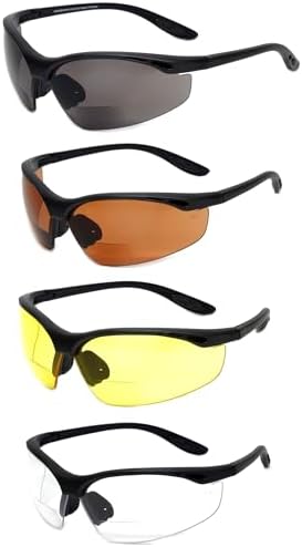 Calabria 91348 Paquete de 4 gafas de seguridad bifocales a granel + 1.50 transparentegriscobreamarillo para hombres y mujeres gafas protectoras para