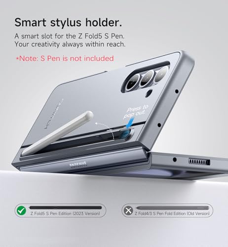 SURITCH for Samsung Galaxy Z Fold 5 Case with Kickstand and S Pen Holder [S Pen NOT Included], Phone Case for Z Fold 5 2023 -Gray Blue