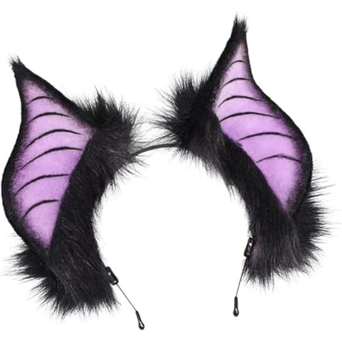 CCUUHJ Cute Handmade Faux Fur Bat Ears Headband Halloween Christmas Cosplay Party Costume Accessories (Purple)