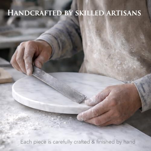 Image of Round Marble Cheese Tray, White, 11x11x0.5 Inches | Multi-Purpose, Cutting Board, Non-Slip Feet, Scratch Protection, Easy To Clean