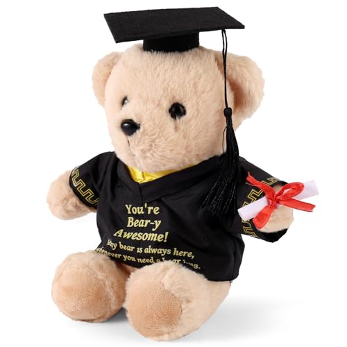 Lyreh Graduation Teddy Bear, 8.66in Soft Cute Plush Stuffed Graduate Teddy Bear with Cap Gown and Certificate for Kindergarten Elementary High School College Graduation Gift