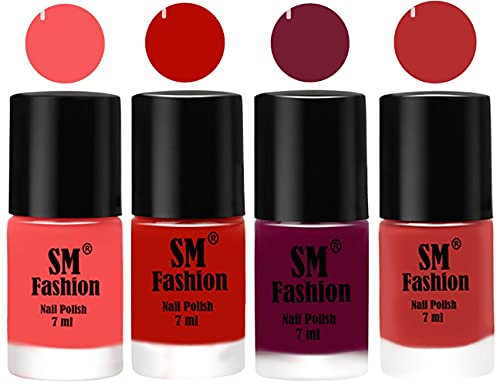 Image of Nail Polish Combo Set (Pack of 4) Quick Dry Gel Finish Nail Paint | Light Pink,Red Orange,Mulberry,Coral Pink | 7 ml Each