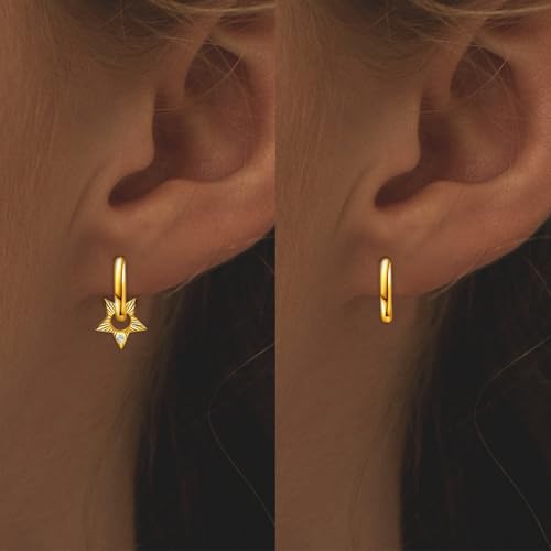 Small Star Hoop Earrings for Teen Girls Women - Sterling Silver Gold Star Earrings Hypoallergenic Cubic Zirconia Lightweight Loop Earrings Fashion Women's Earrings Gifts for Christmas2