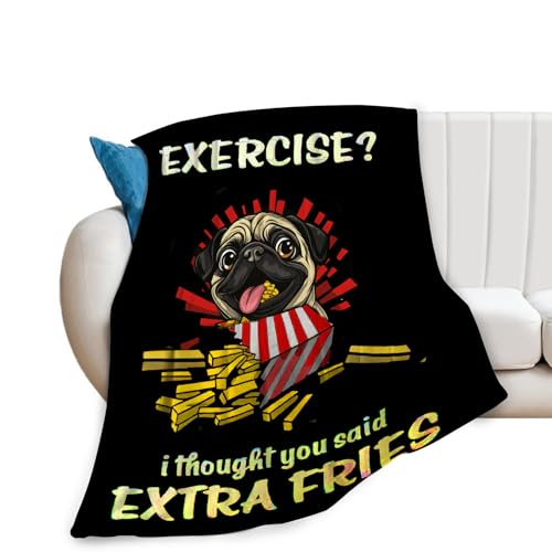 Pug Blanket Pug Dog Throws Valentine Presents Pug Fries Food Blanket Decor Pictures Soft Cozy Flannel Throw Blanket for Couch Sofa Bedding Blanket for Girls Boys Kids Adults 40"x50"