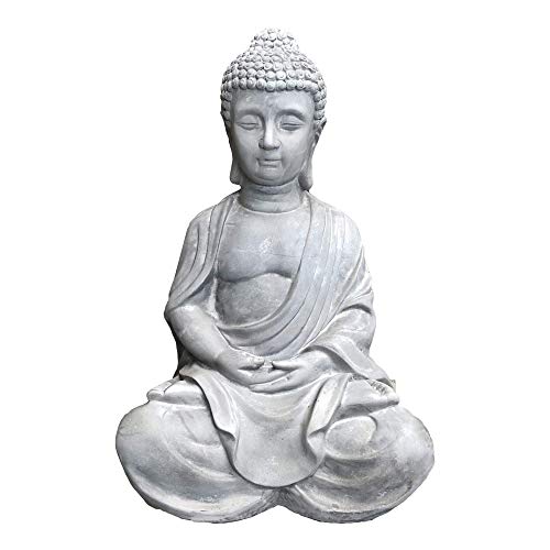Kante 25.6" H Natural Concrete/Fiberglass Indoor Outdoor Sitting Meditating Zen Buddha Statue #TOP6