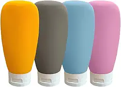 Kit 4 de Frascos de Silicone para Viagem Ideal para transportar Shampoo Condicionador Cremes e Loções à Prova de Vazamentos para Bagagem de Mão Leve Compacto Reutilizável Sustentável Qualidade Premium