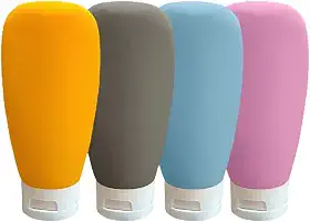 Kit 4 de Frascos de Silicone para Viagem Ideal para transportar Shampoo Condicionador Cremes e Loções à Prova de Vazamentos para Bagagem de Mão Leve Compacto Reutilizável Sustentável Qualidade Premium