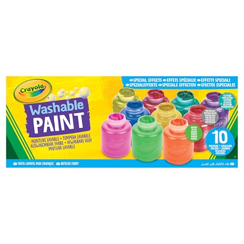 Crayola - 10 Abwaschbare Temperafarben Spezialeffekte: Neon, Glitter, Metall, je 59ml, 10 Farben, 54-2395