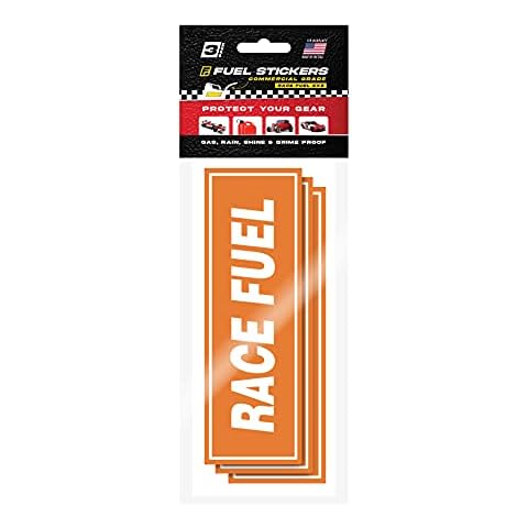 Race Fuel Label for Racing Gas Can, Drums, Containers and Tanks - Weather Proof, Ultra Durable, Commercial Grade Labels by Fuel Stickers - USA Made (6x2 inch), 3 Labels Cover