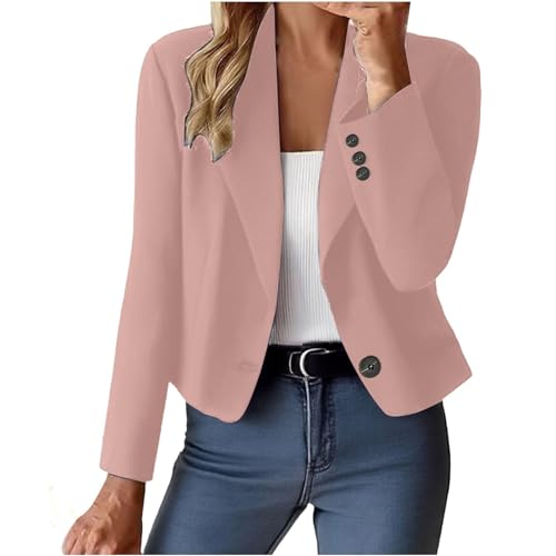 Blazer Femme Grande Taille Veste Tailleur Femme Ample Travail Classique Jacket Printemps Long Ceremonie Blouson Tendance Automne Couleur Unie 1#Rose S