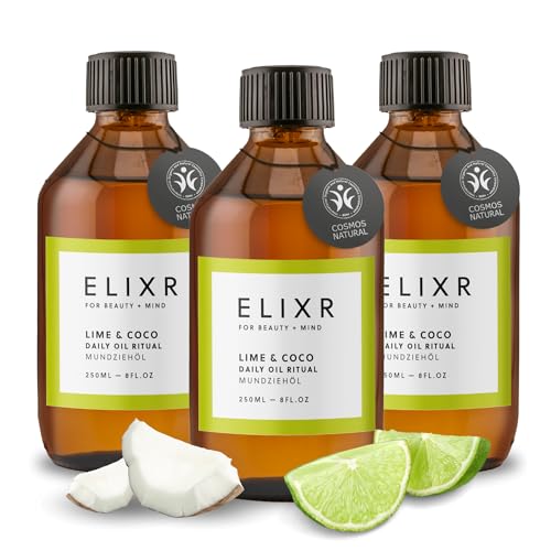 ELIXR Grotta dei leoni, 3 x 200 ml, collutorio ayurvedico nutre naturalmente, cosmetici naturali certificati dalla Germania (3 x 250 ml, lime e coco)