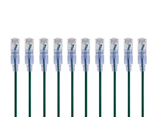 Image of Monoprice Cat6A 6in Green 10-Pk Patch Cable UTP 30AWG 10G Pure Bare Copper Snagless RJ45 SlimRun Series Ethernet Cable