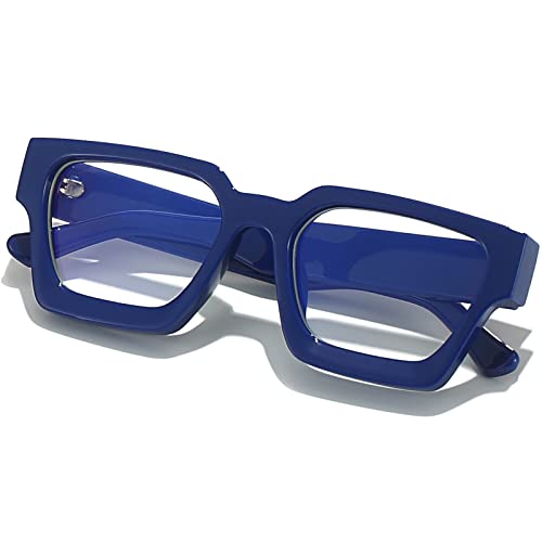 Image of AIEYEZO Square Thick Frame Glasses for Women Men Fashion Blue Light Glasses Trendy Chic Computer Eyeglasses