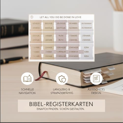 90 Stück Bibelregister Selbstklebend – Laminierte Bibel Reiter in Braun mit Goldfolie – Ästhetisches Bibel Zubehör & Journaling Zubehör – Griffregister für Altes & Neues Testament