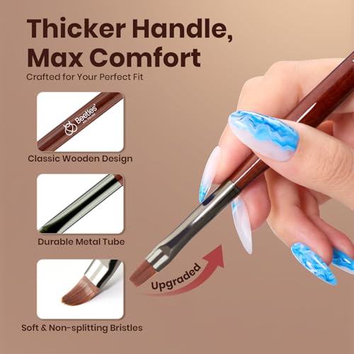 Image of Beetles Gel Polish Nail Art Brushes, 6 Pcs Fingernail Art Design Pens, Nail Art Tools, Wood Alloy Handle Nail Brushes, Clean Up Liner French Set with Holder&Palette DIY Gift for Women