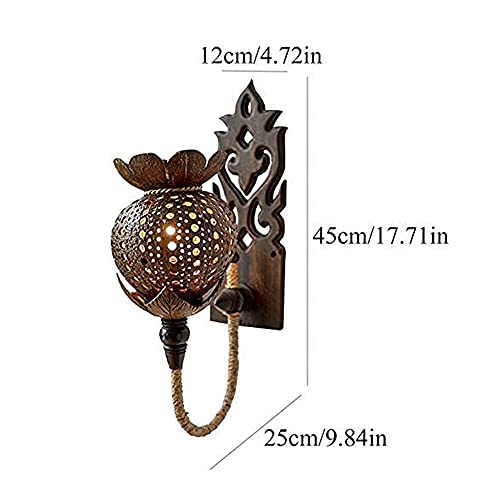 Aplique de pared de madera calada de estilo sudeste asiático E27 8