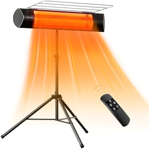 EAST OAK Electric Outdoor Indoor Heater, 1500W Patio Infrared Heater with Adjustable Standing, IP55 Waterproof Wall Mounted with 3 Heat Levels and Tip-over & Overheating Protection, 2024 Upgrade Cover