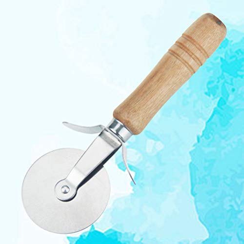 BESTONZON Cortador de bolo de pizza roda de aço inoxidável 17x6 cm, alça de madeira manual, cortador