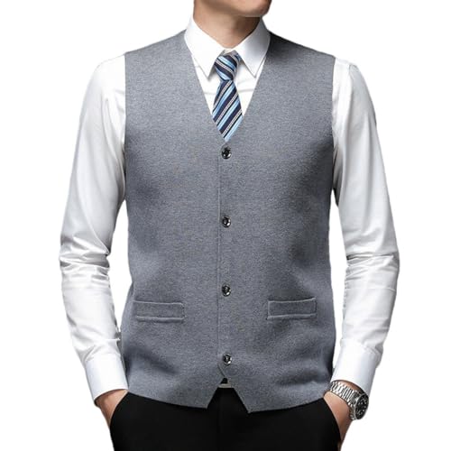 Men's Autumn Winter V Neck Knit Cardigan Vest Sleeveless Sweater Classic Casual Slim Fit Knitted Waistcoat Tops - Main Image