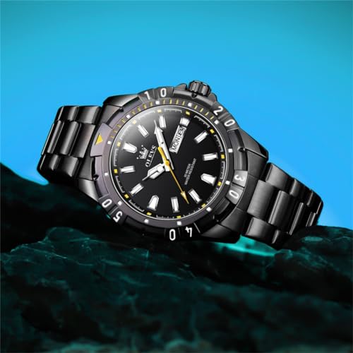 Image of OLEVS Mens Watch Chain Luxury Dress Black Stainless Steel Analog Quartz Waterproof Wrist Watch for Men Date