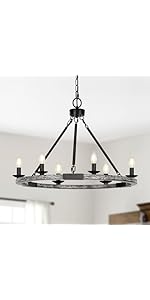 Lustre Rústico de Vila à Beira-Mar, Lustre Roda de Carroça de 6 Lâmpadas com Altura Ajustável, Luminária para Sala de Jantar...