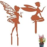 2 Stück Elfen Figuren Garten, Gartendeko für Draußen Wetterfest Gartendeko Dekoration Garten Gartenstecker Edelrost Elfe Feen Wunderschöne Edelrost-Elfen-Figuren Pflanzenstecker
